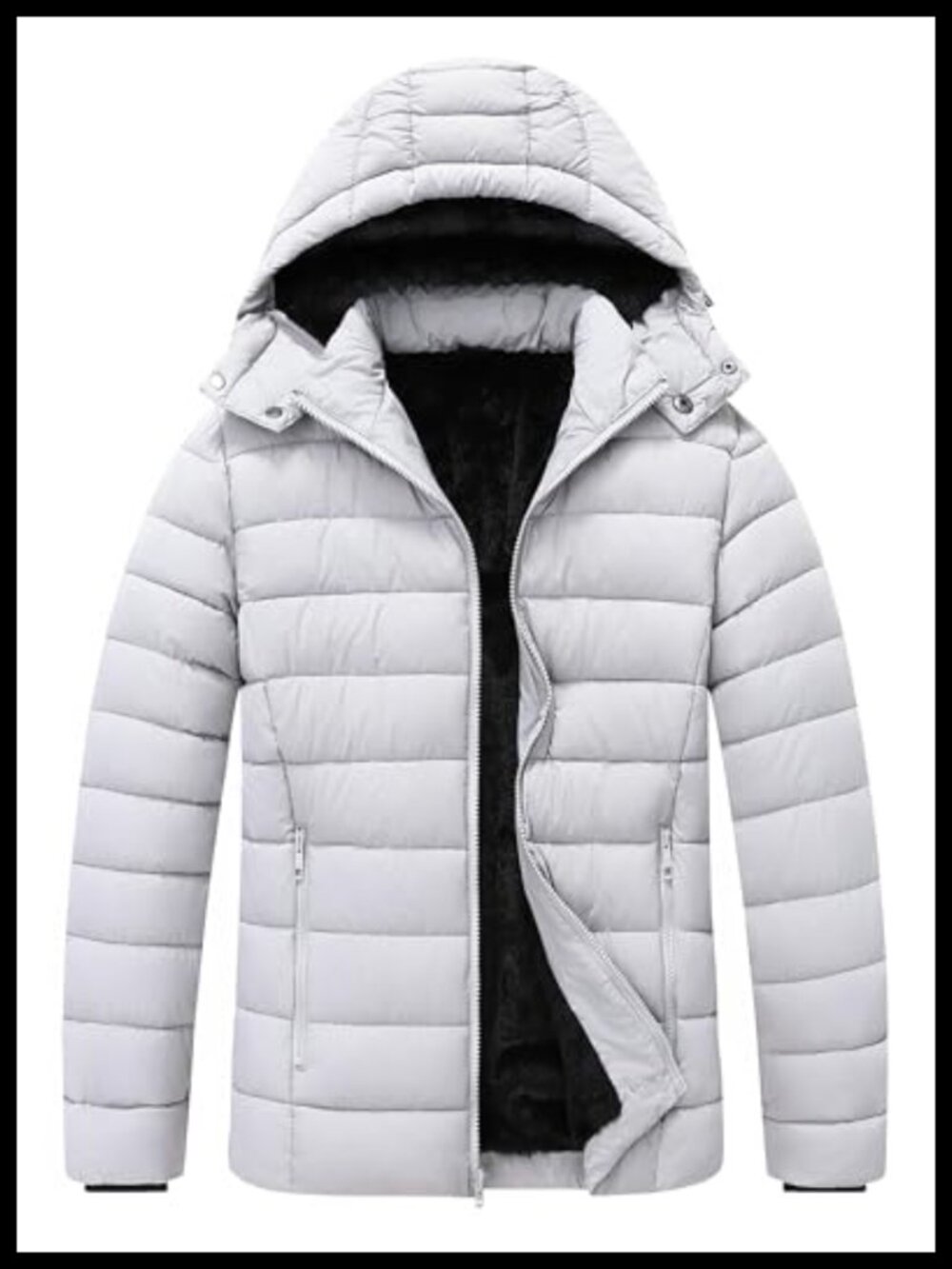 Men's Quilted Puffer Down Coat Waterproof Windproof Detachable Hood Flannel